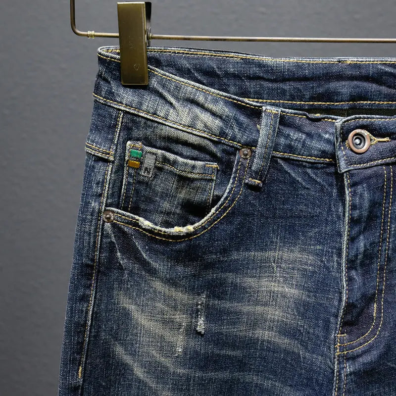 Retro Jeans Men's Slim Straight Stretch Pants LHC