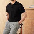 Cotton And Linen Sunken Stripe Knitted Short Sleeve POLO Seagull Collar Top LHC