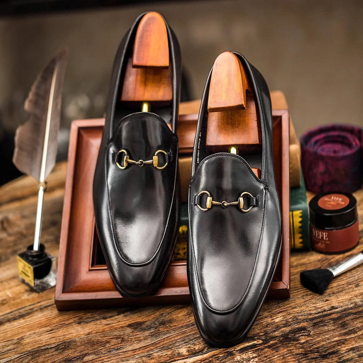 Horsebit Leather Shoes Round Toe Casual Shoes Men LHC