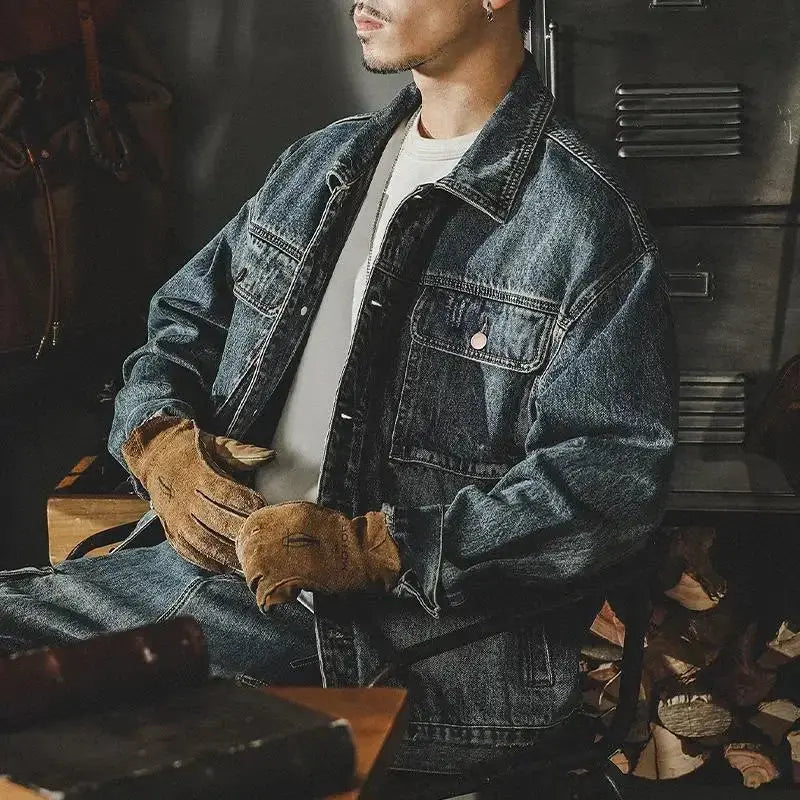 Trendy Loose Denim Jackets Man Cargo Cowboy Coat for Men High Quality Clothing Aesthetic Menswear One Piece Vintage Lxury Worn LHC