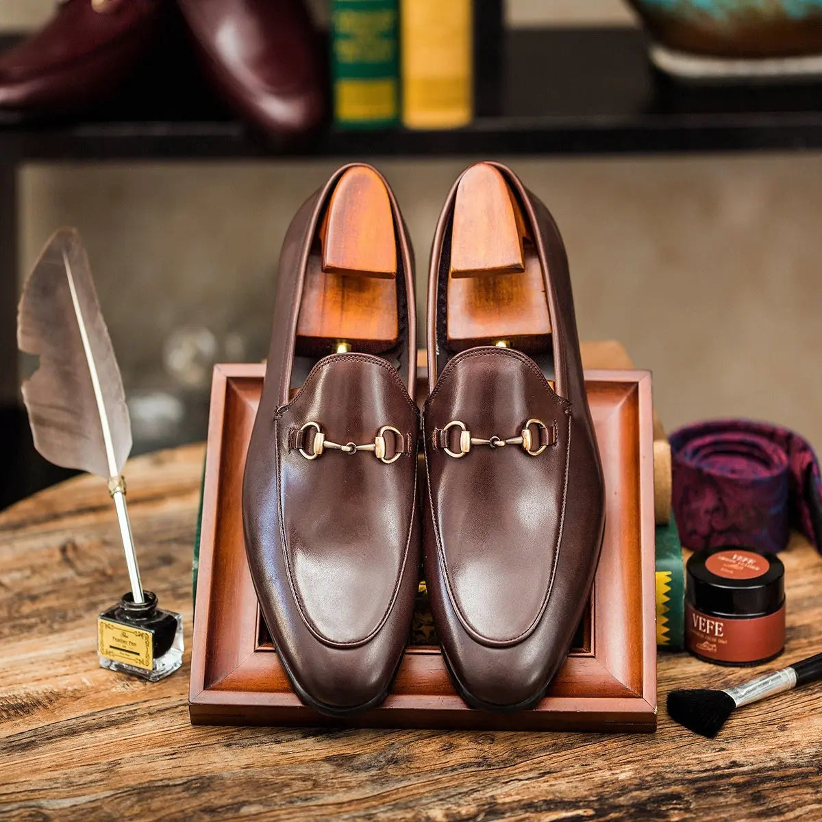 Horsebit Leather Shoes Round Toe Casual Shoes Men LHC