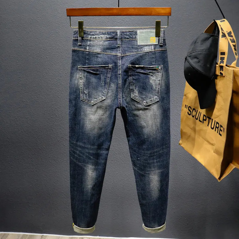 Retro Jeans Men's Slim Straight Stretch Pants LHC