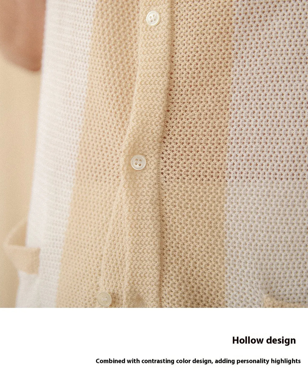 Hollow Cotton And Linen Lapel Short-sleeved Cardigan Knitted Top LHC