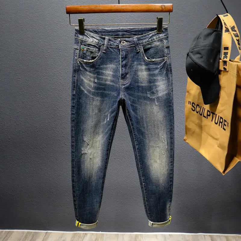 Retro Jeans Men's Slim Straight Stretch Pants LHC