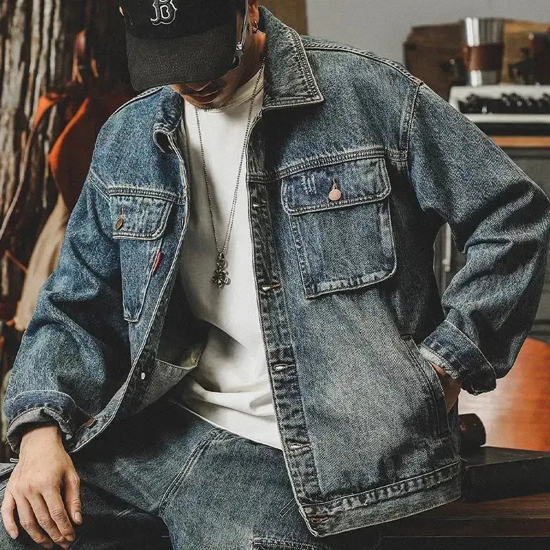 Trendy Loose Denim Jackets Man Cargo Cowboy Coat for Men High Quality Clothing Aesthetic Menswear One Piece Vintage Lxury Worn LHC