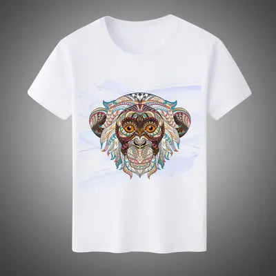 2019 Men's White Short Sleeve Digital Print T-Shirt LHC