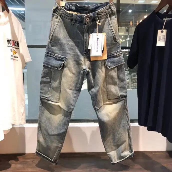 Multi-Pocket Workwear Loose Fashion Versatile Casual Denim Trousers LHC