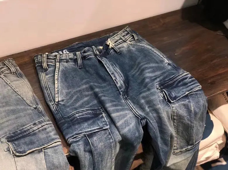 Multi-Pocket Workwear Loose Fashion Versatile Casual Denim Trousers LHC