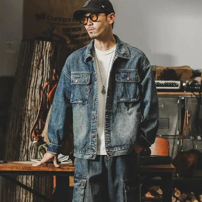 Trendy Loose Denim Jackets Man Cargo Cowboy Coat for Men High Quality Clothing Aesthetic Menswear One Piece Vintage Lxury Worn LHC