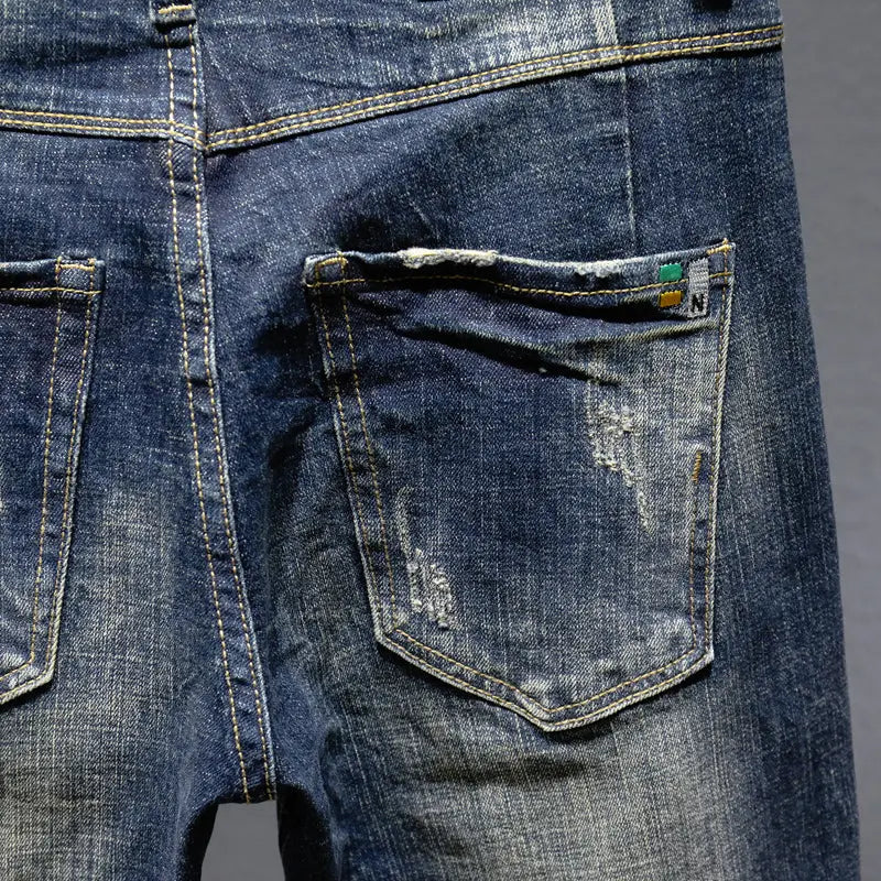 Retro Jeans Men's Slim Straight Stretch Pants LHC