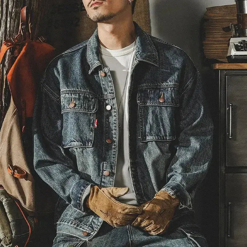 Trendy Loose Denim Jackets Man Cargo Cowboy Coat for Men High Quality Clothing Aesthetic Menswear One Piece Vintage Lxury Worn LHC