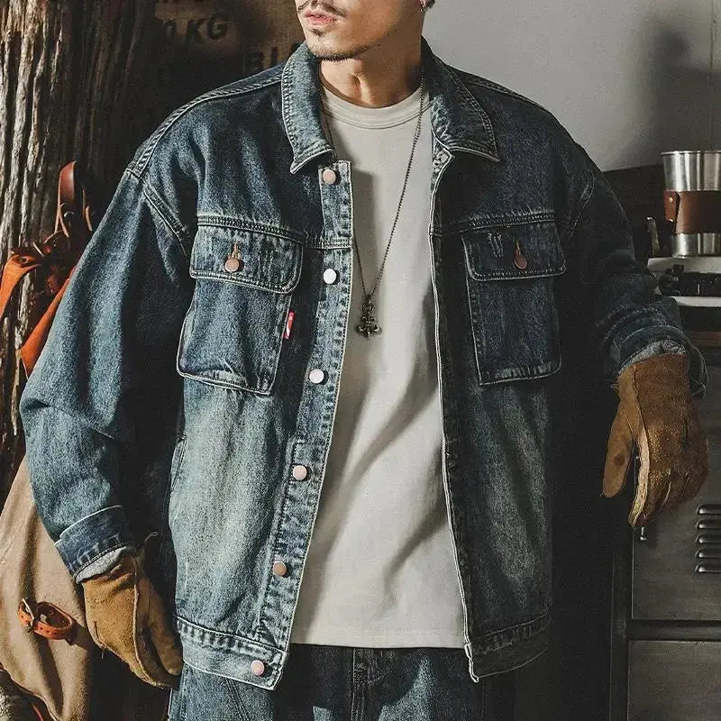 Trendy Loose Denim Jackets Man Cargo Cowboy Coat for Men High Quality Clothing Aesthetic Menswear One Piece Vintage Lxury Worn LHC